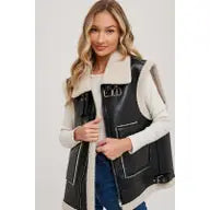 Vegan Leather Vest With Buckle Details