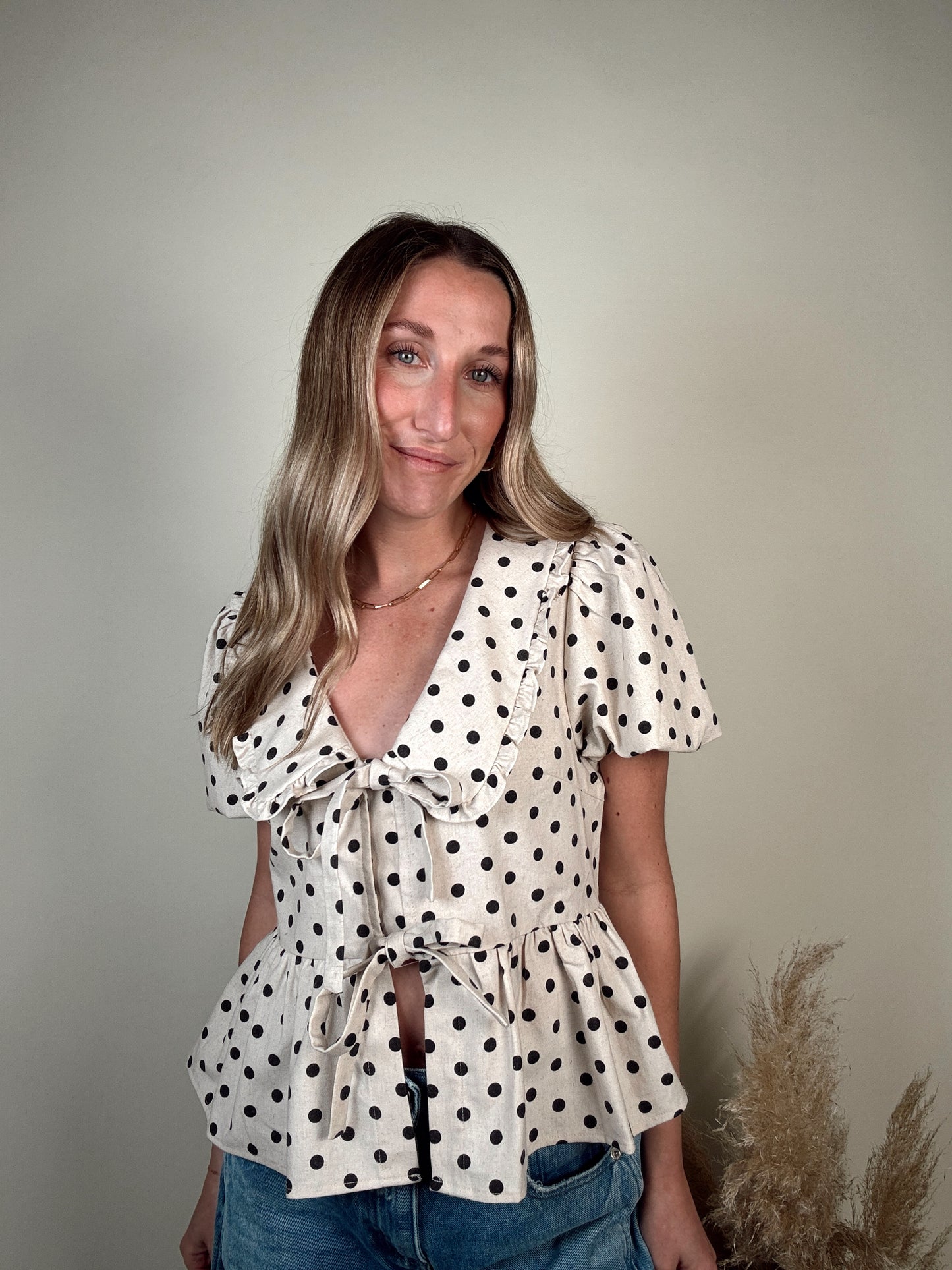Polka Dot Linen Blouse