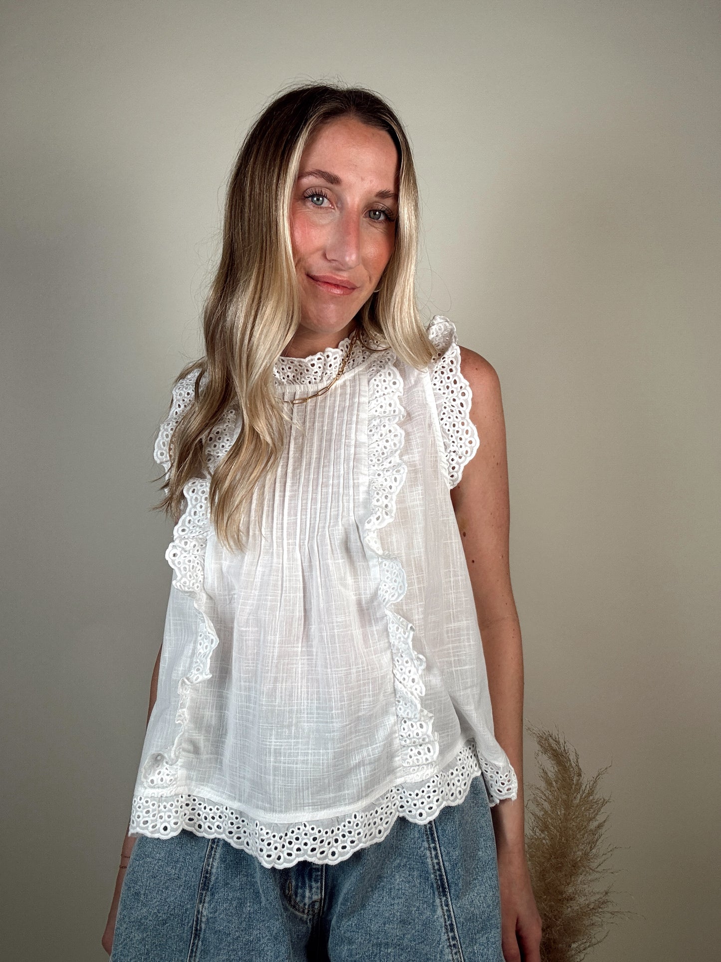 Eyelet Ruffle Trim Blouse