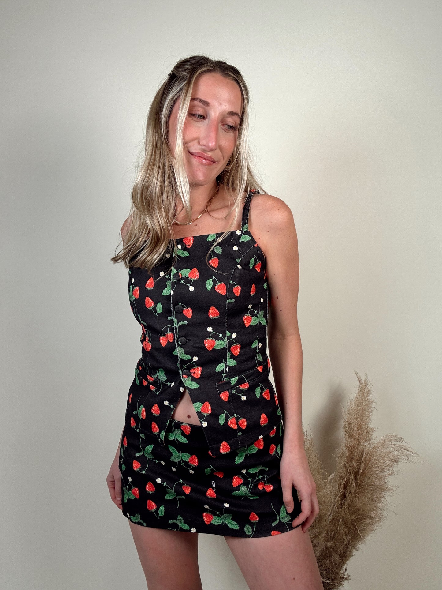 Strawberry Picnic Button Tank Top