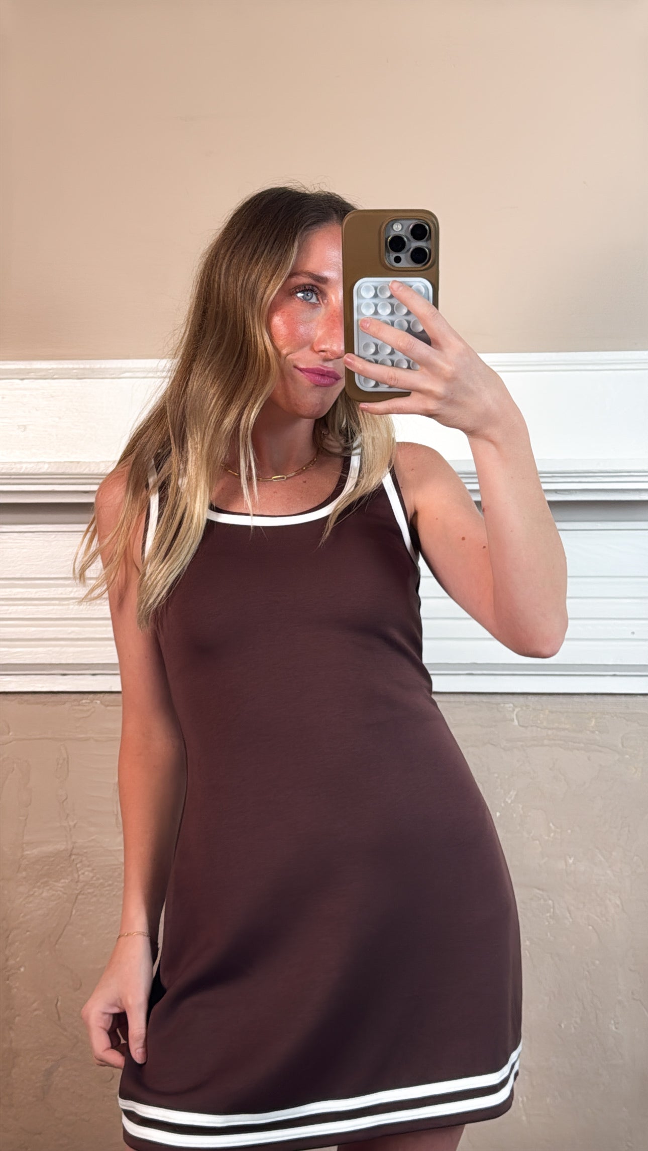 Scuba Mini Dress - Brown