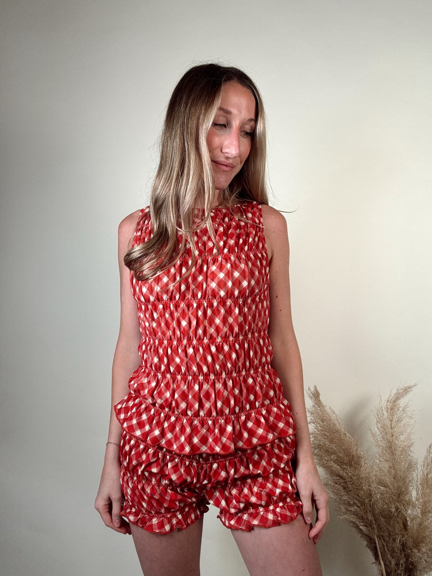 Gingham Smocked Tank Top
