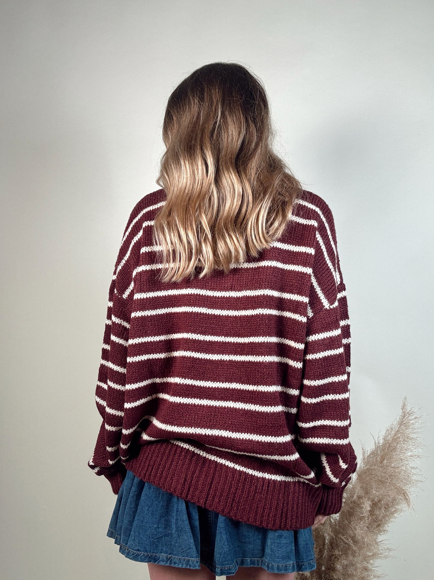 Stripe Polo Sweater - Burgundy