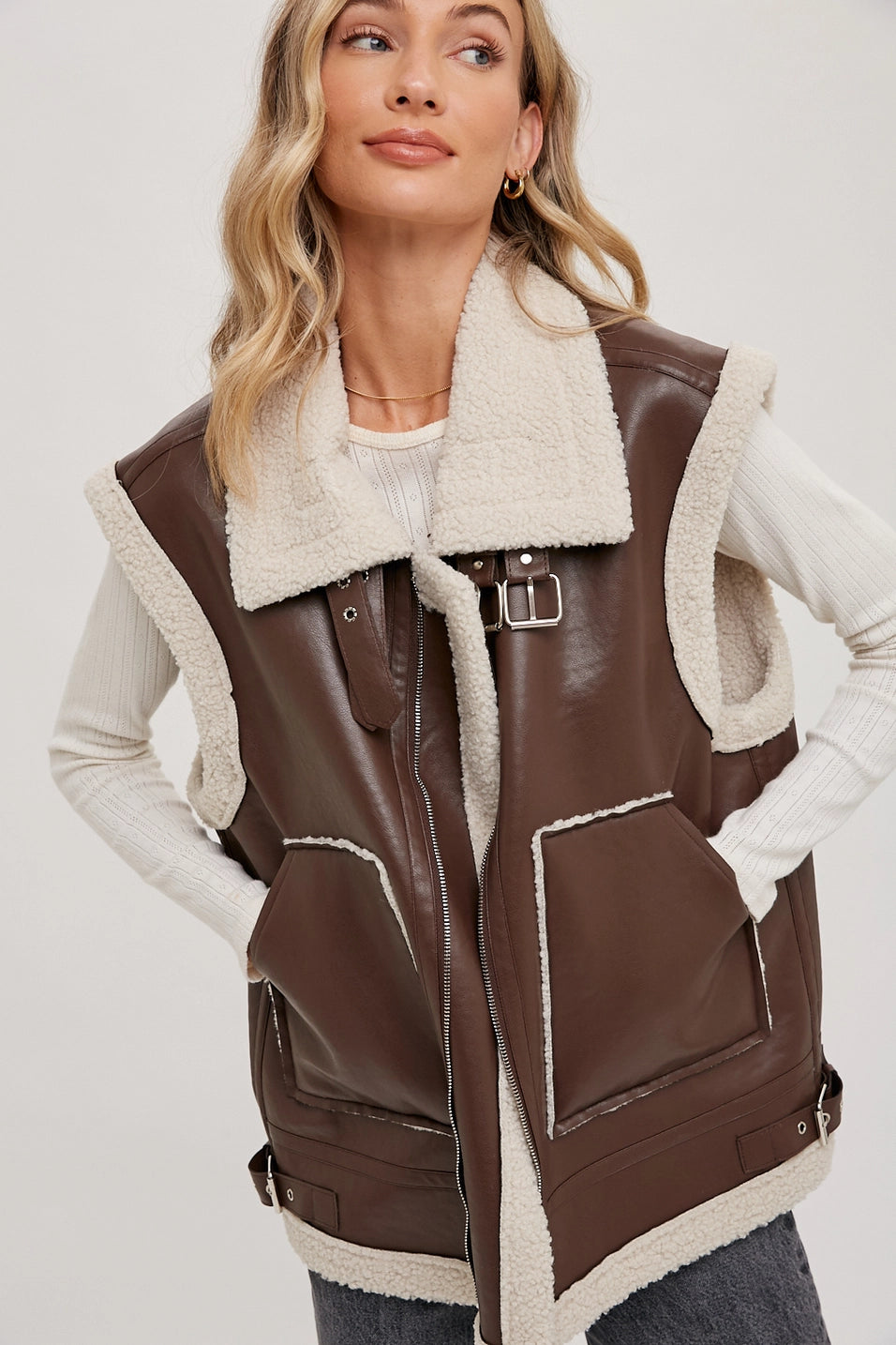 Vegan Leather Vest With Buckle Details