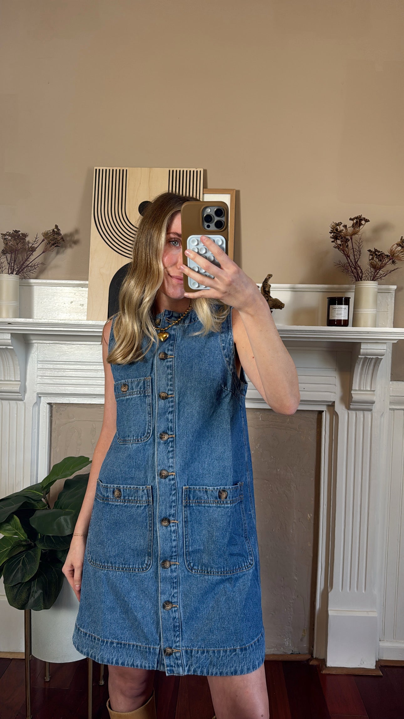 Sleeveless Button Front Denim Dress