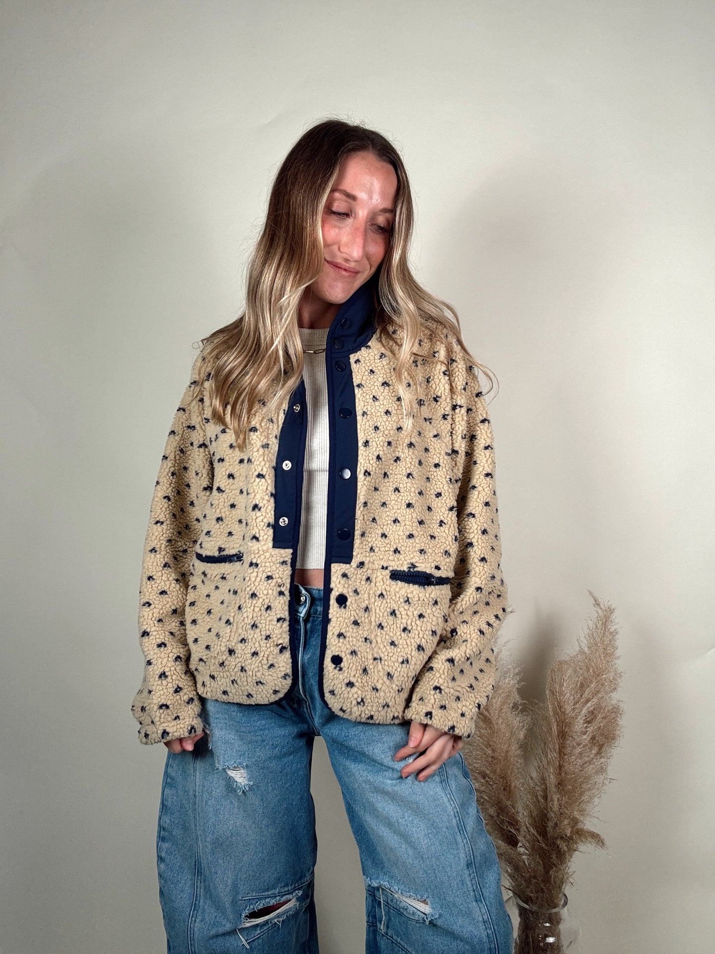 Navy Blue Heart Sherpa Fleece