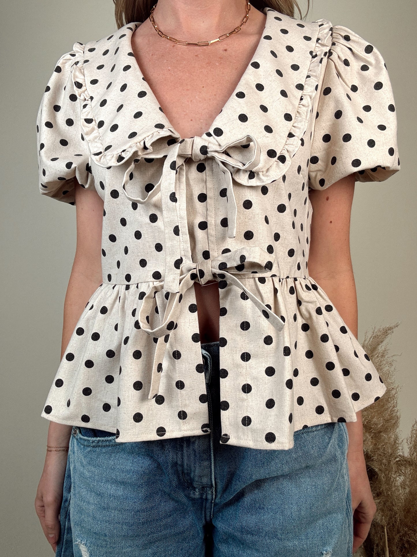 Polka Dot Linen Blouse