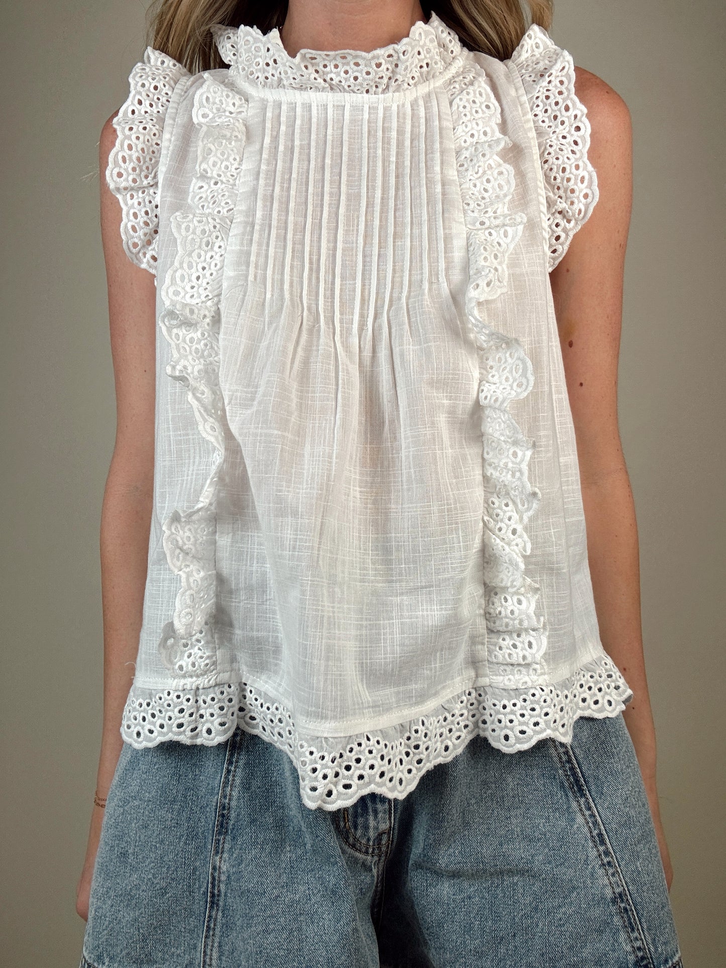 Eyelet Ruffle Trim Blouse