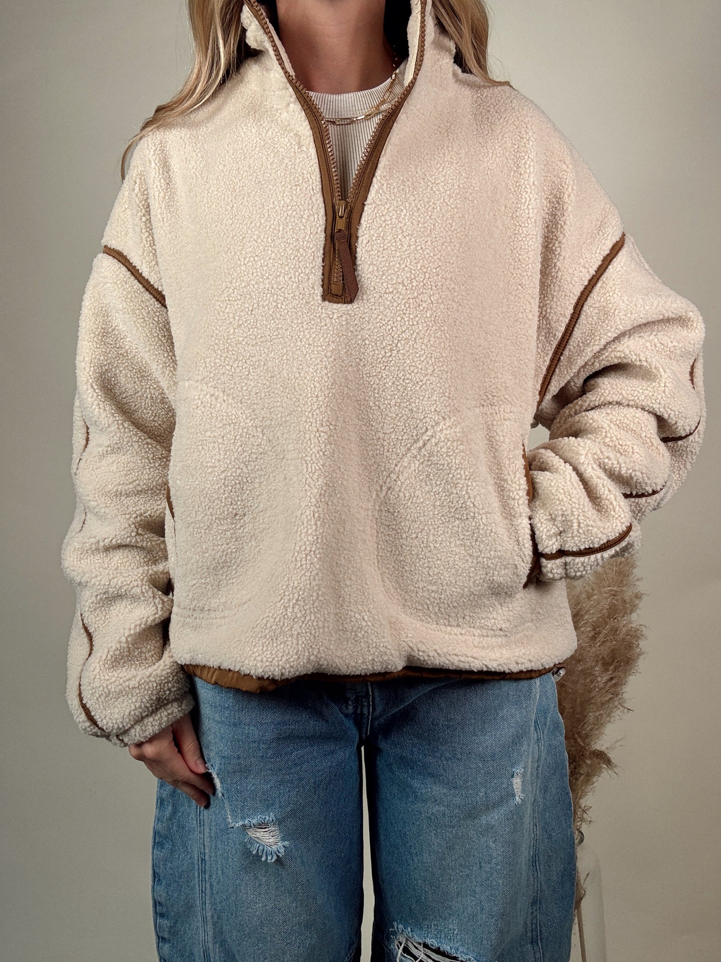 Contrast Sherpa Jacket - Cream