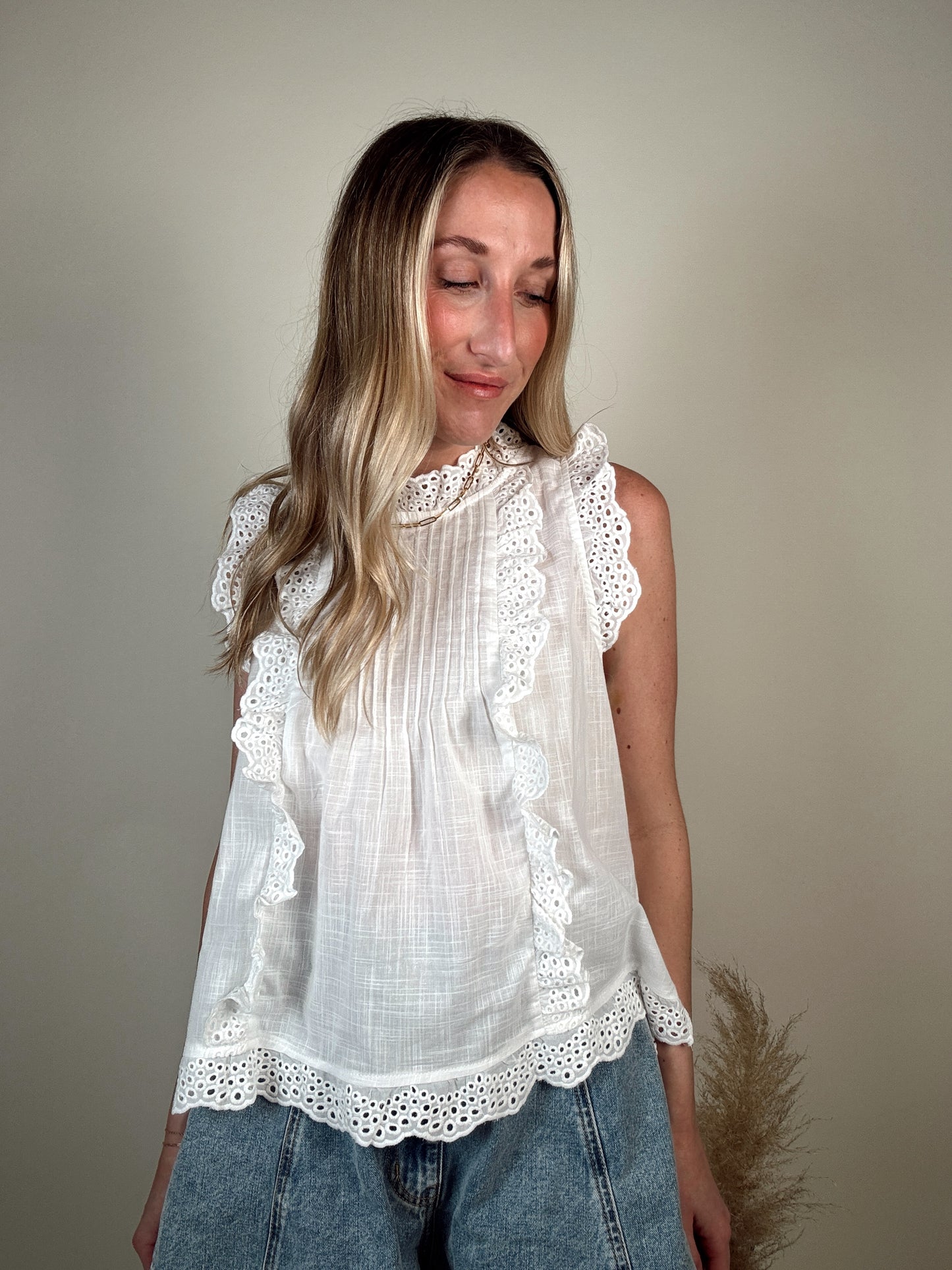 Eyelet Ruffle Trim Blouse