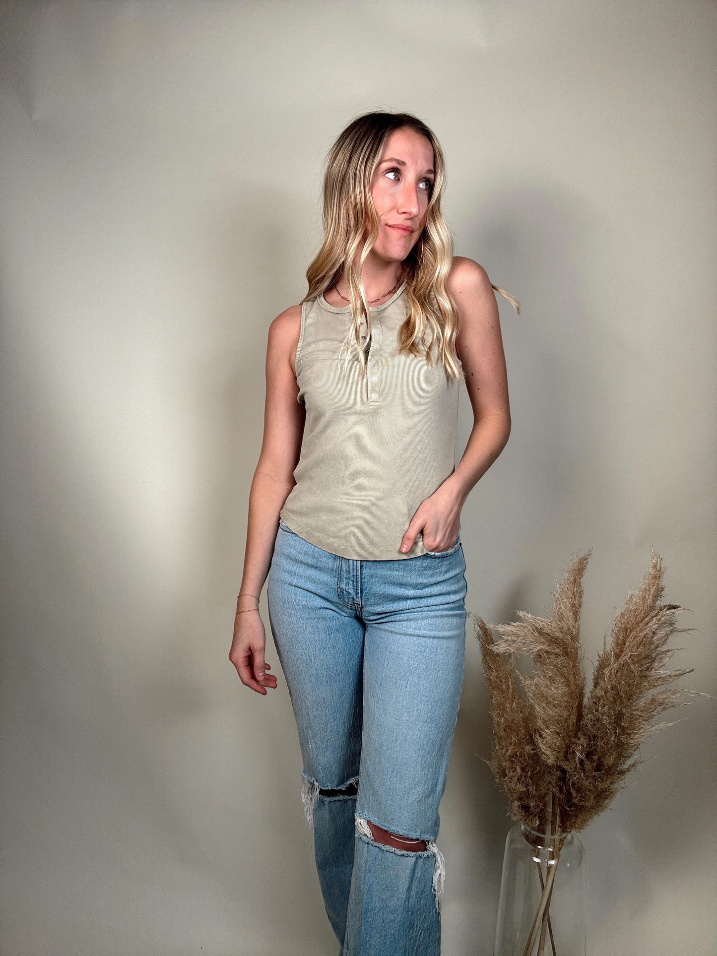 Ribbed Button Down Baby Tank