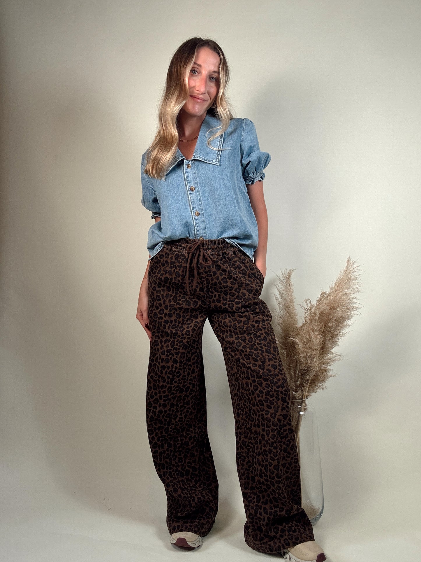 Leopard Print Denim Pants