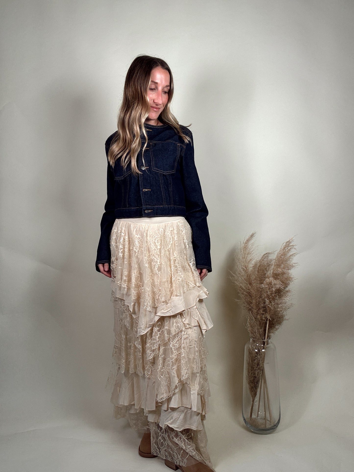 Ruffled Lace Maxi Skirt