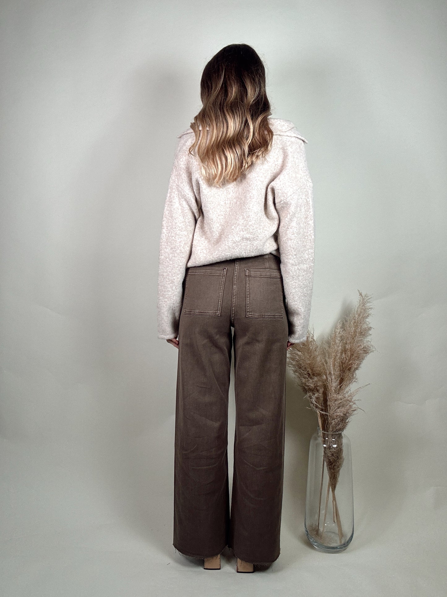 Brown Wide Leg Denim Pants