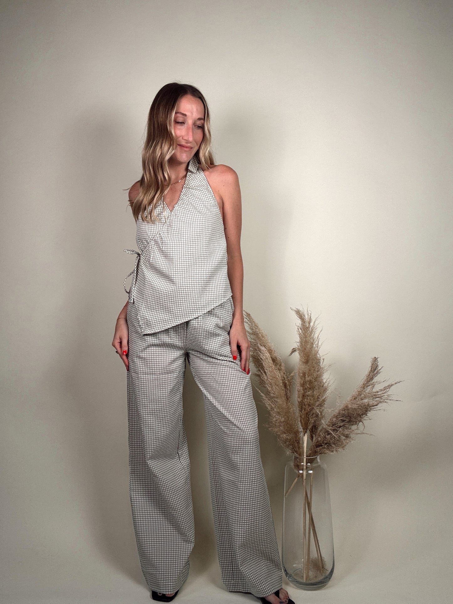 Halter Wrap Top and Wide Leg Pant Sets