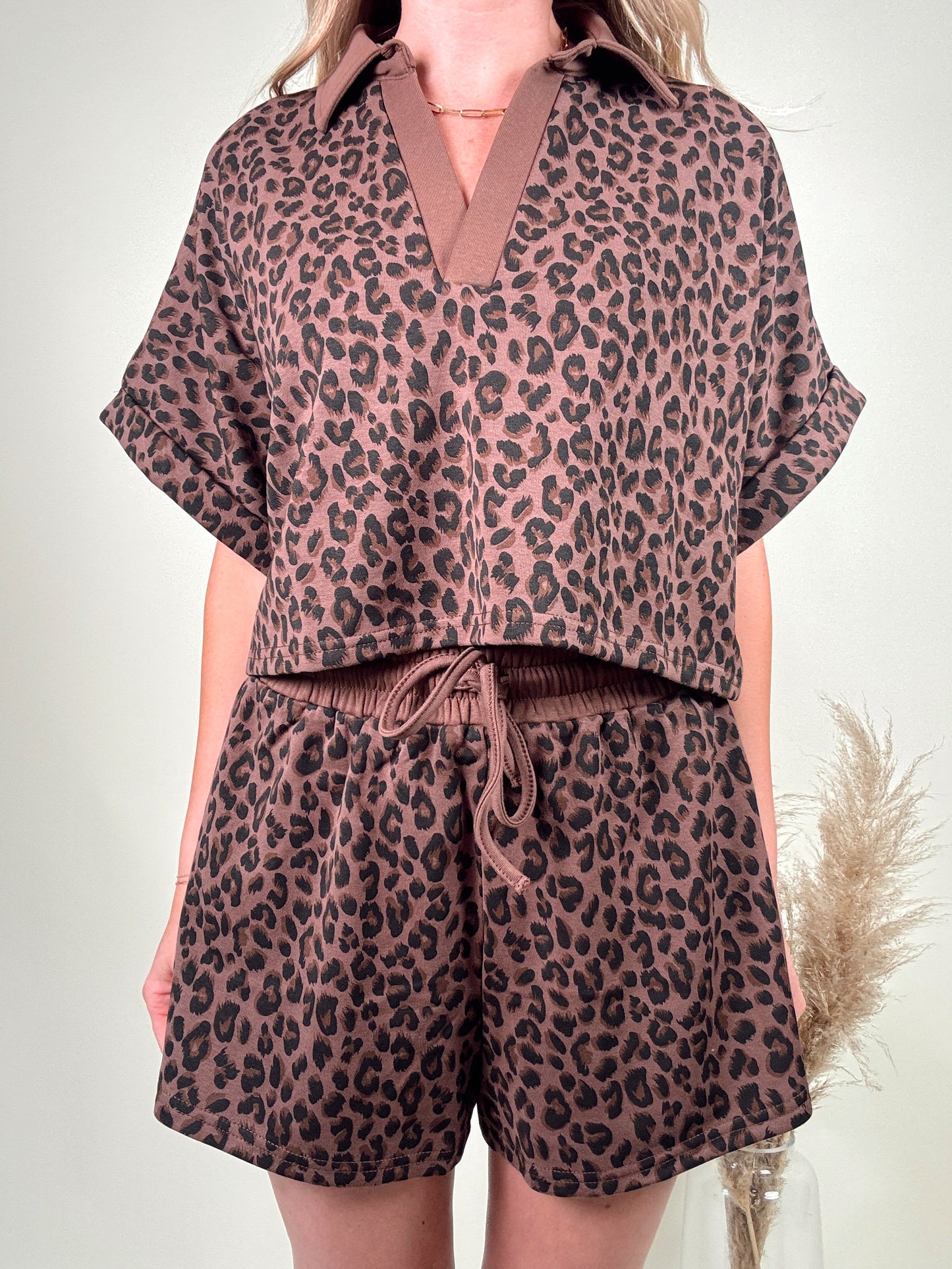 Leopard Print Top and Shorts Set