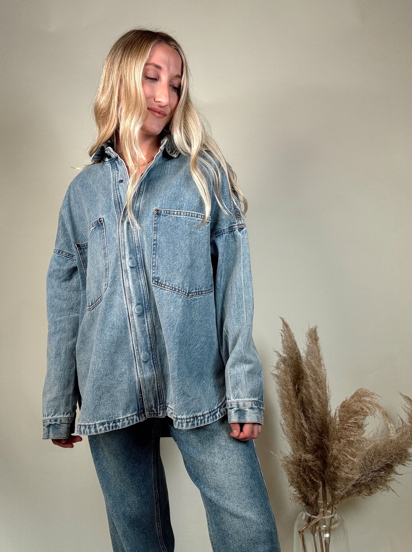 Snap Button Denim Shacket