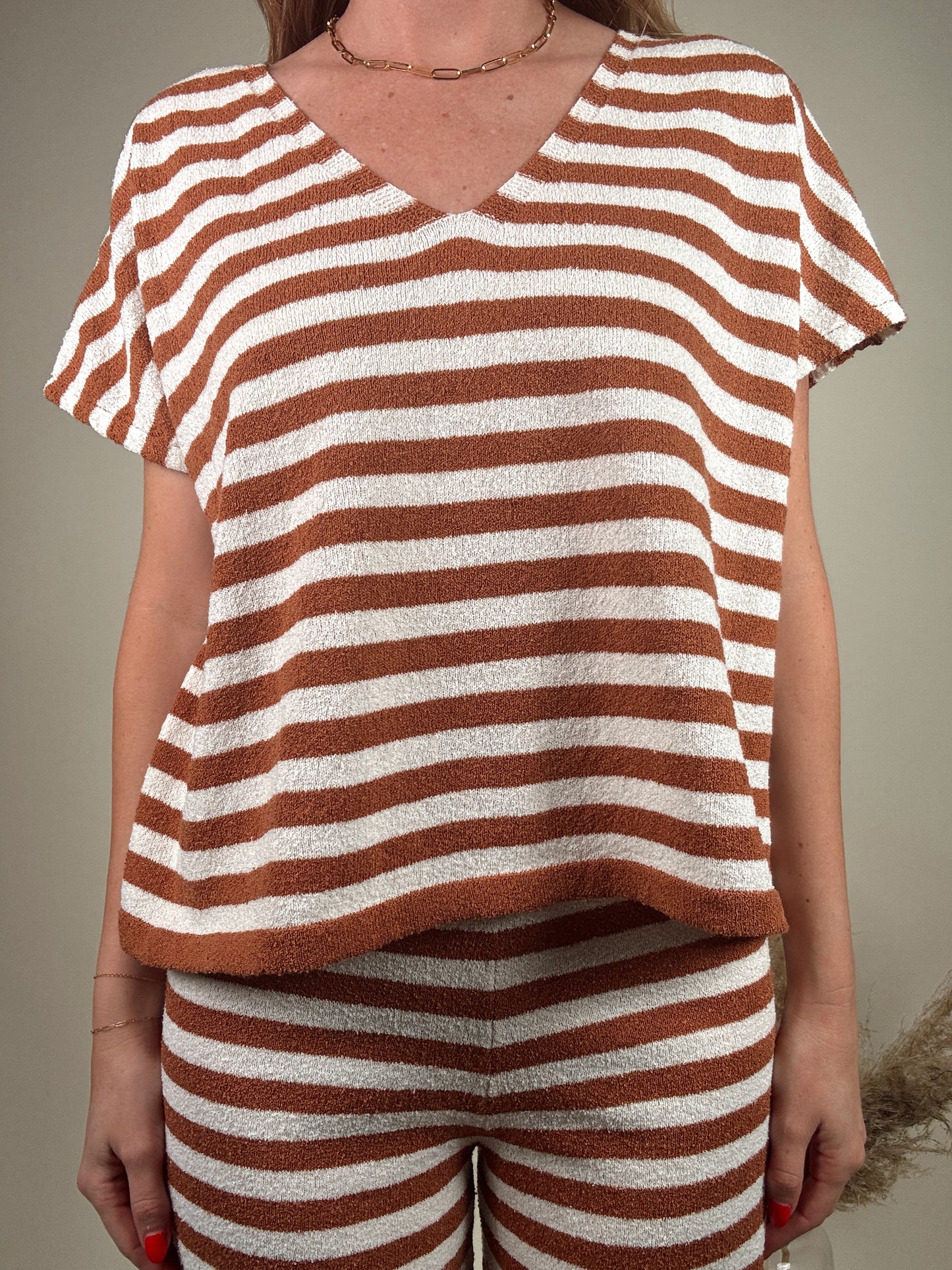 Knit V Neck Top and Pants Set