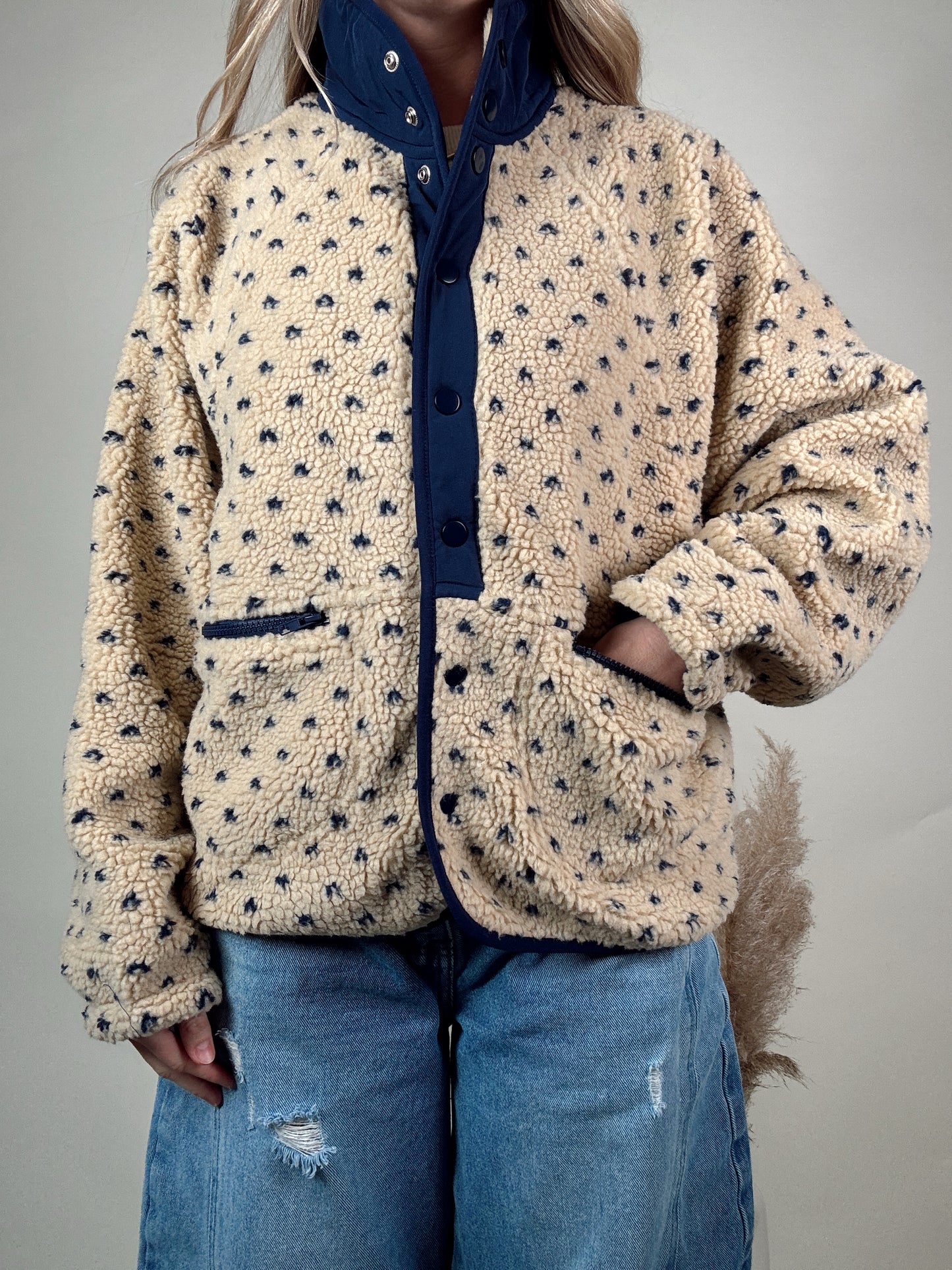 Navy Blue Heart Sherpa Fleece