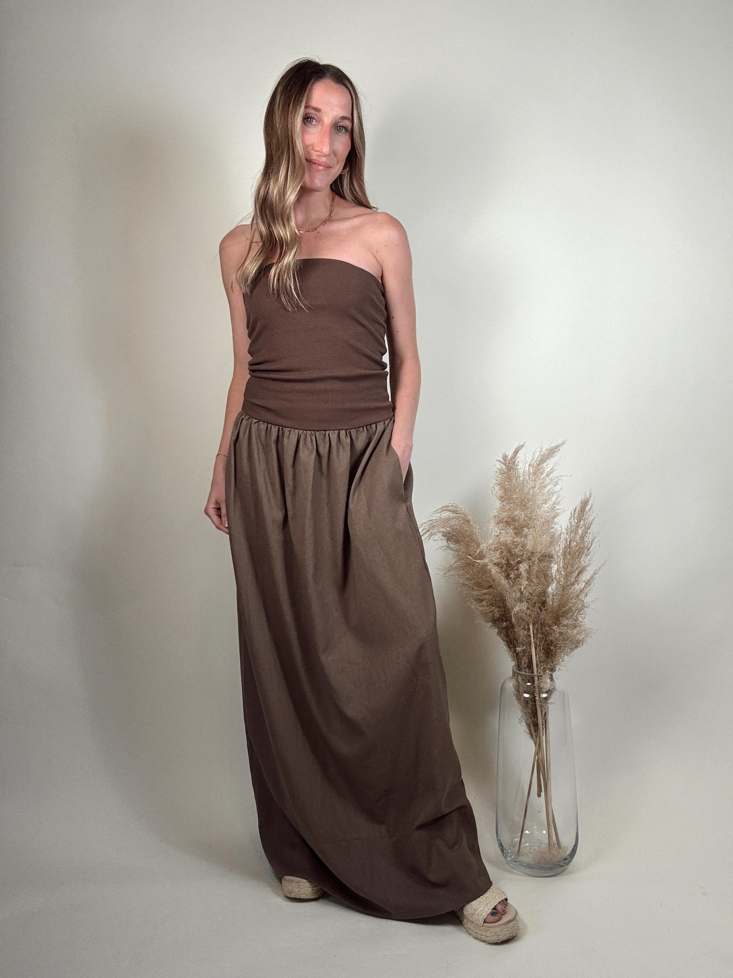 Remi Ribbed Linen Dress - Brown