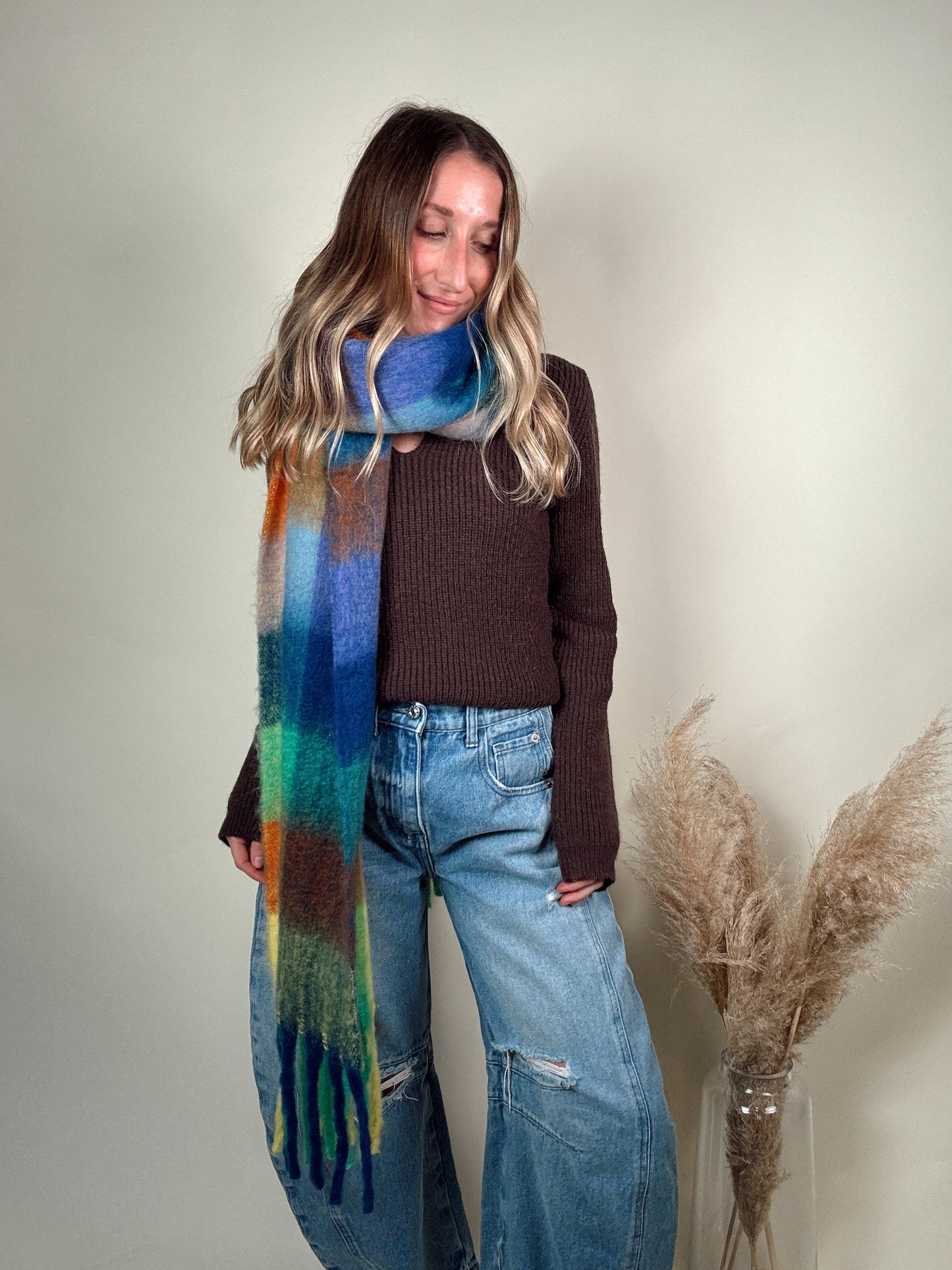 Beaufort Gingham Scarf - Blue Green