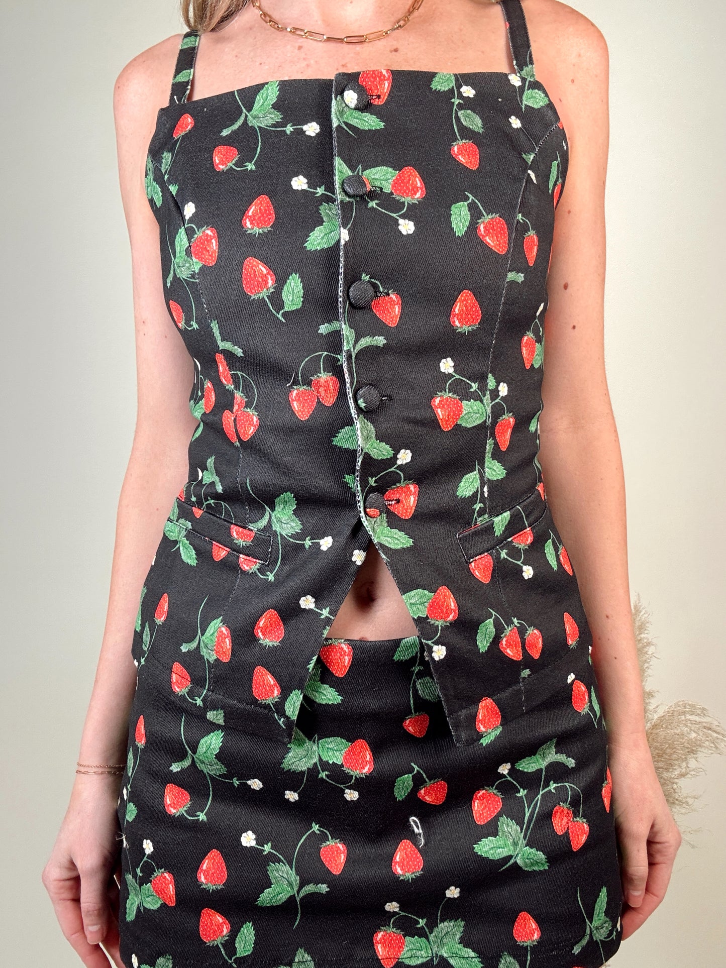 Strawberry Picnic Button Tank Top