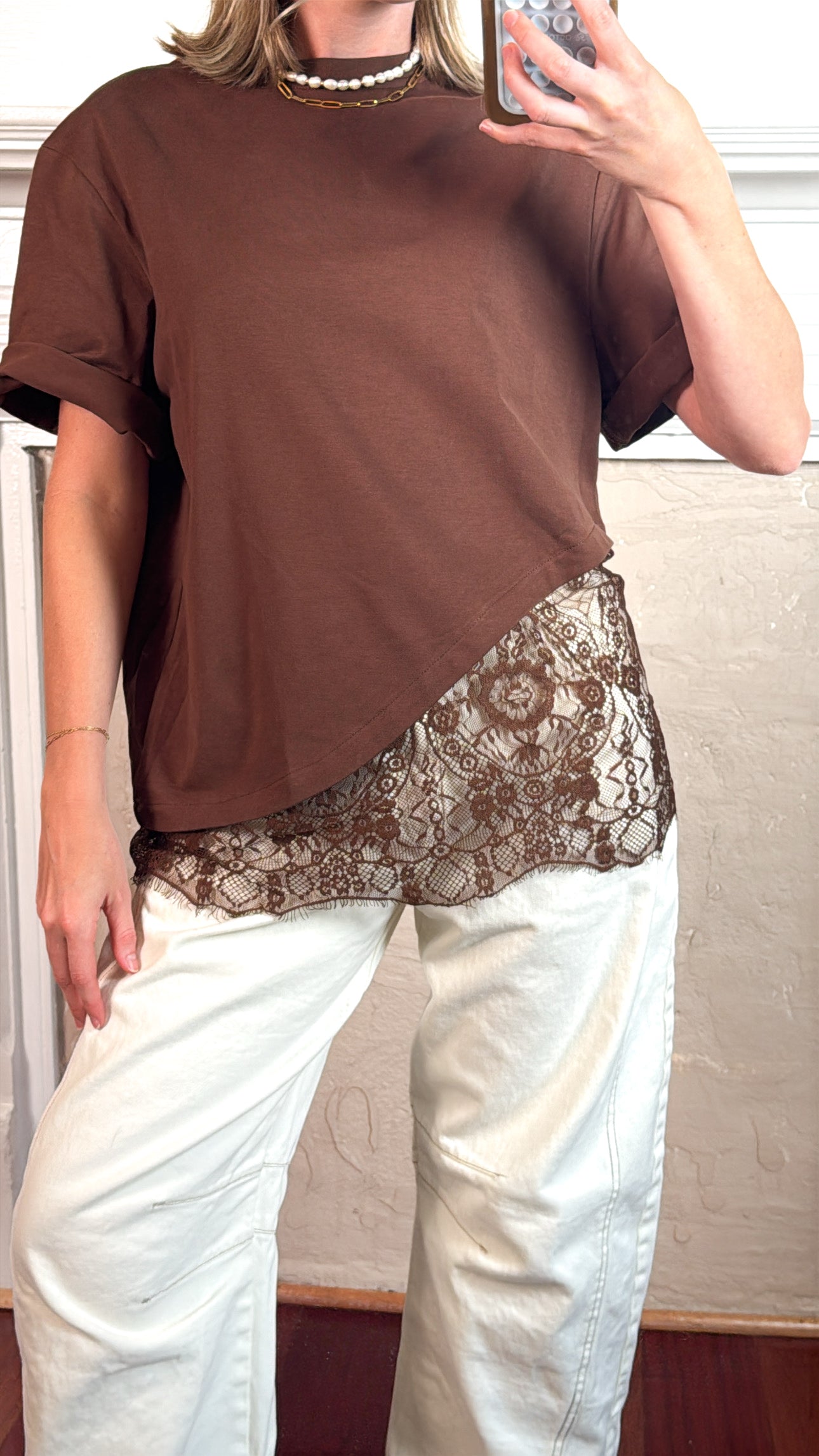 Camila Layered Hem Tee Top - Brown