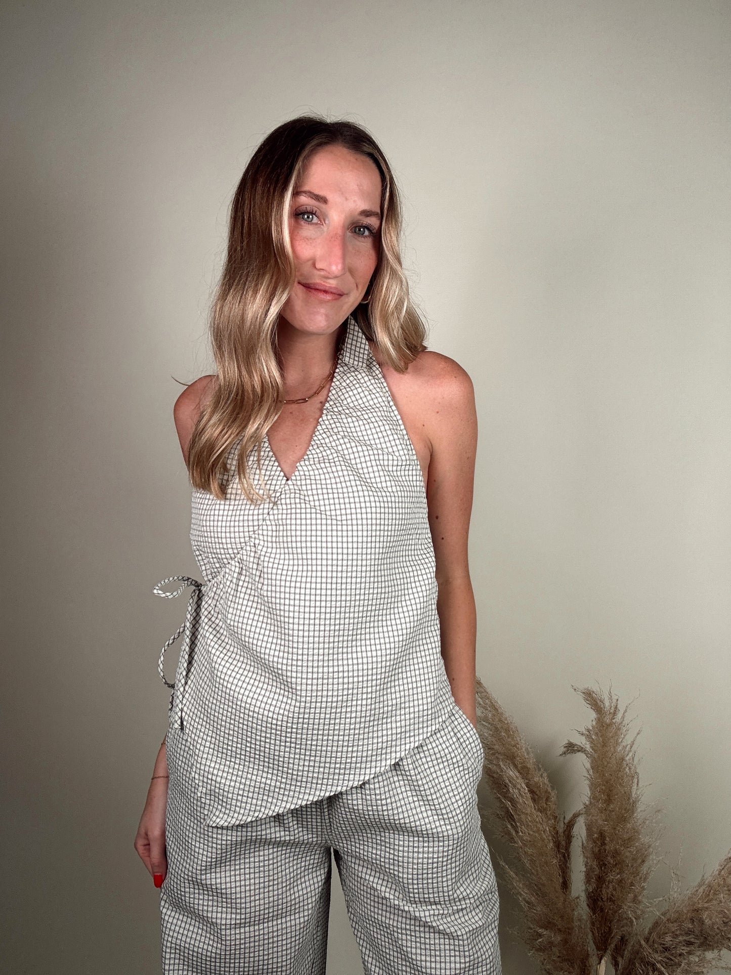 Halter Wrap Top and Wide Leg Pant Sets