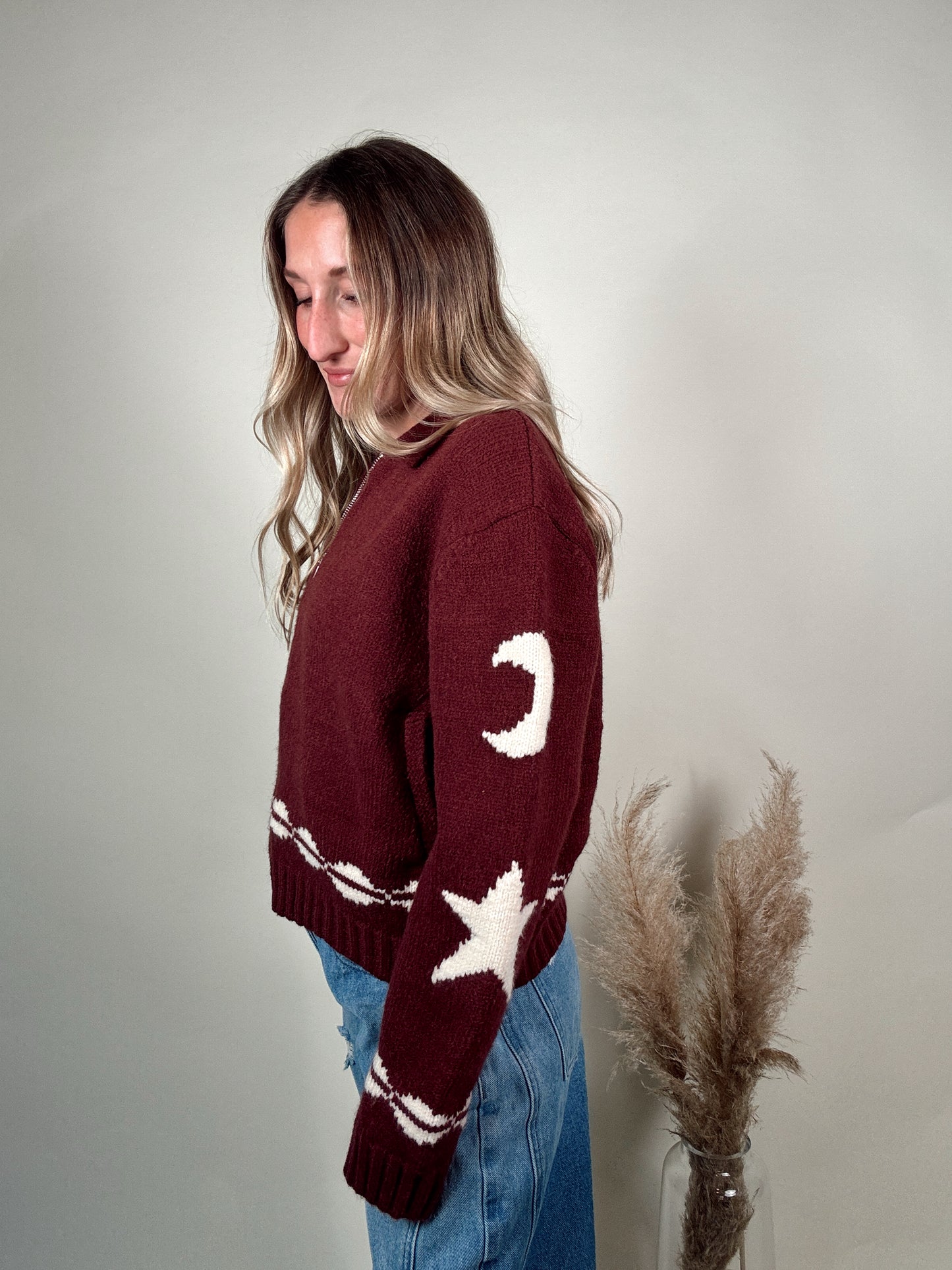Moab Zip-Up Knit Jacket - Maroon