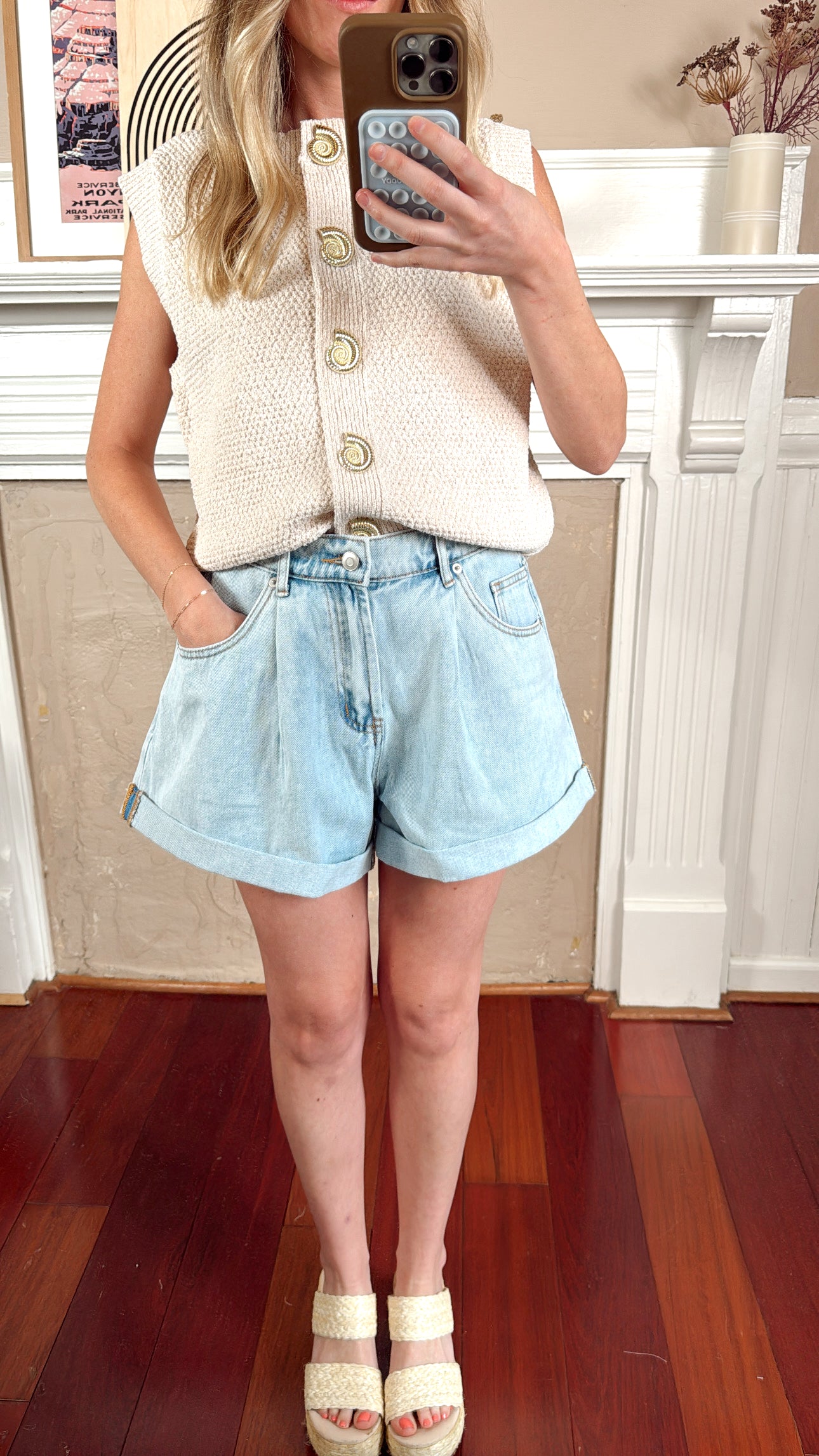 Cuffed Denim Shorts