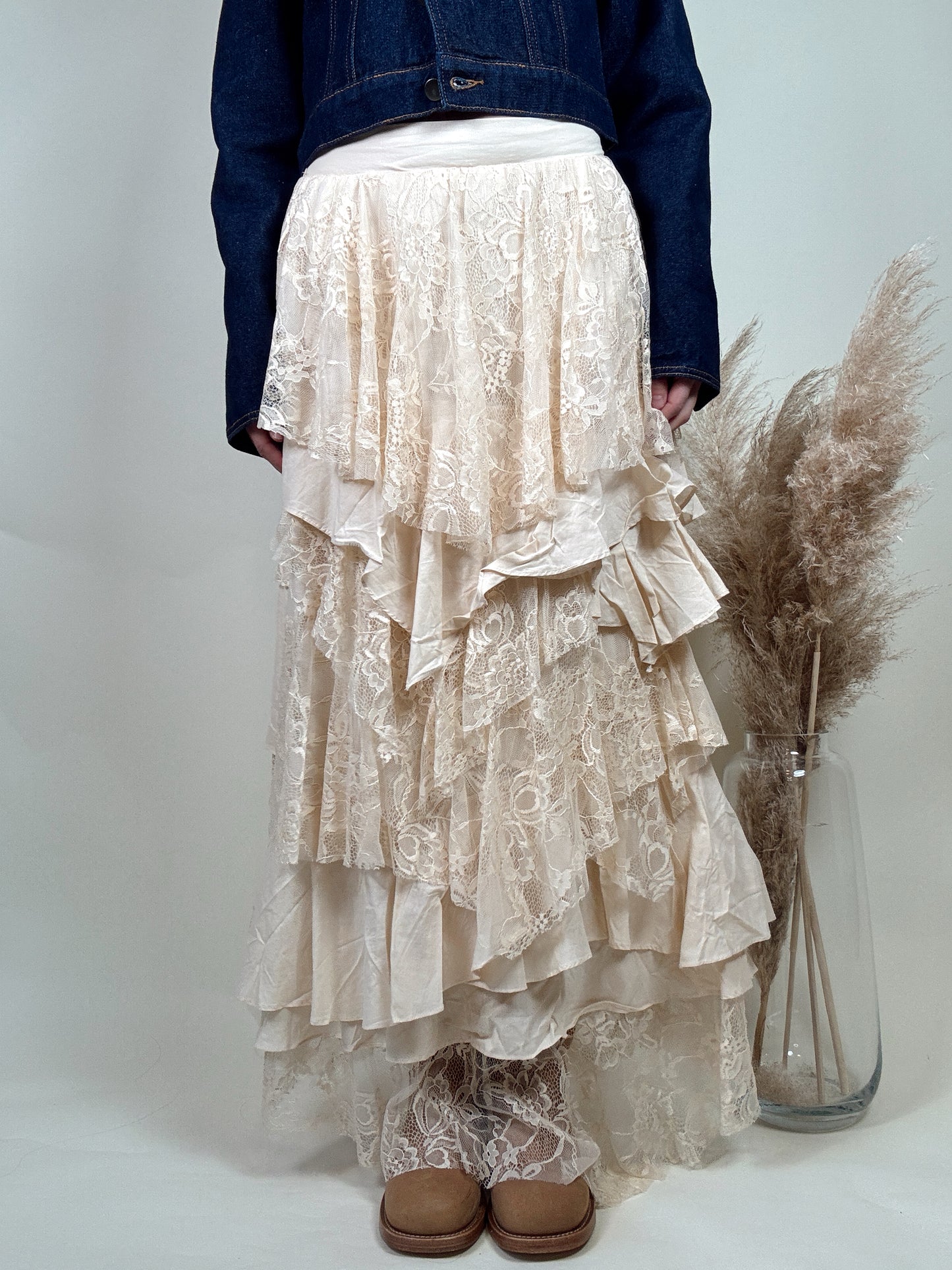 Ruffled Lace Maxi Skirt