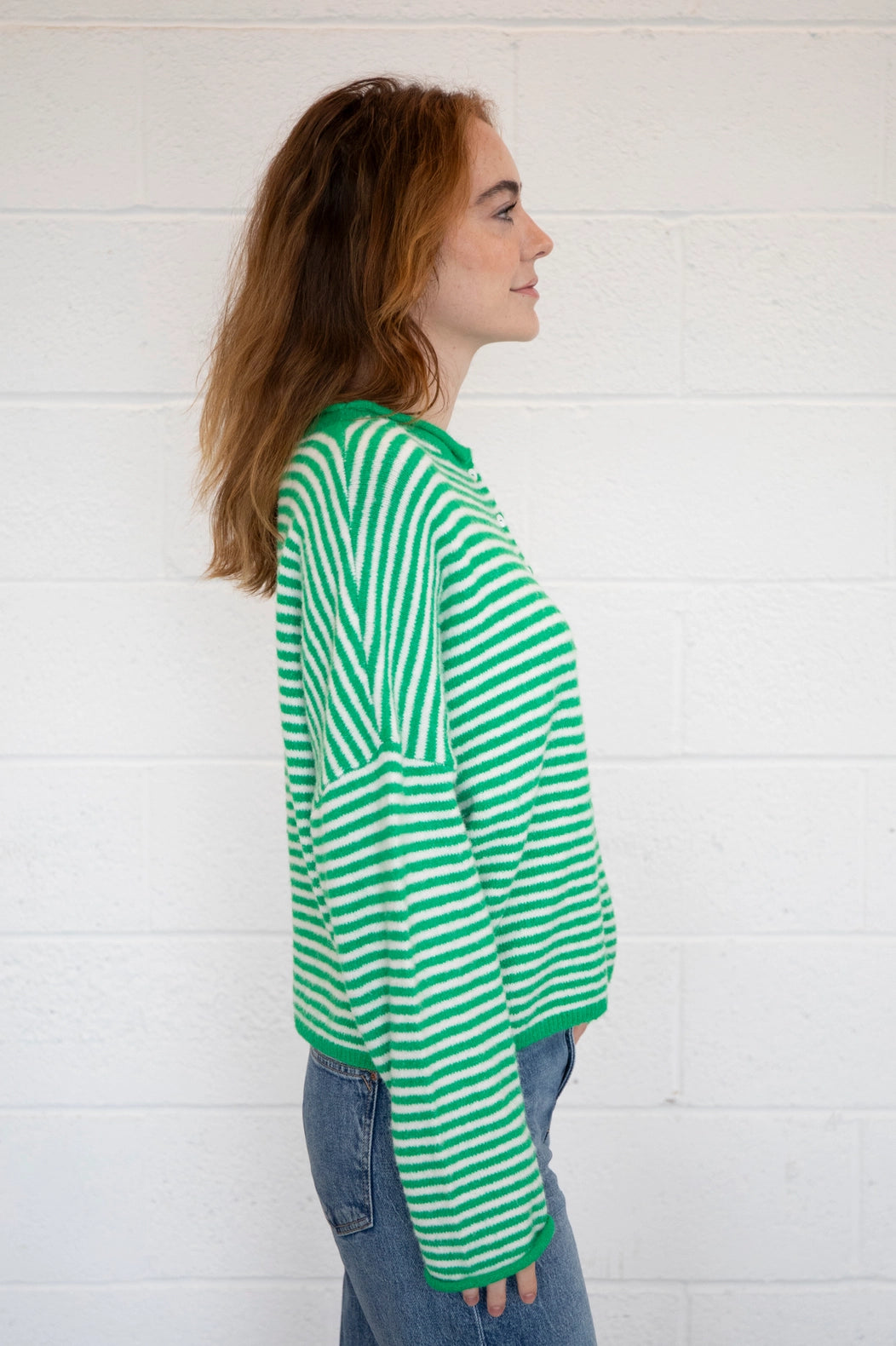 Nola Cardigan - Mini Striped Green
