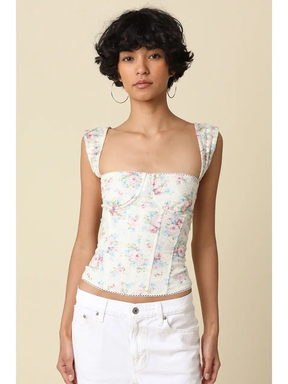 Lorna Floral Structured Square-Neck Top - Floral
