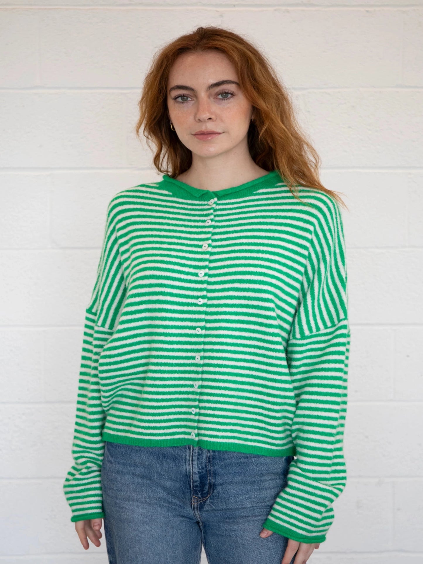 Nola Cardigan - Mini Striped Green