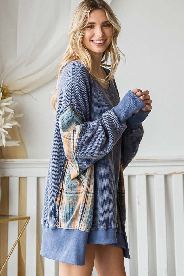 Wondering Washed Waffle Knit Sweater