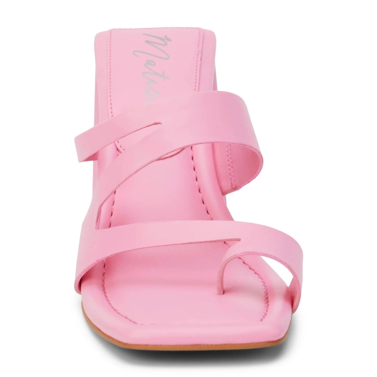 Vegan, heeled sandal with asymmetrical upper and triangular heel, pink heels, pink shoes