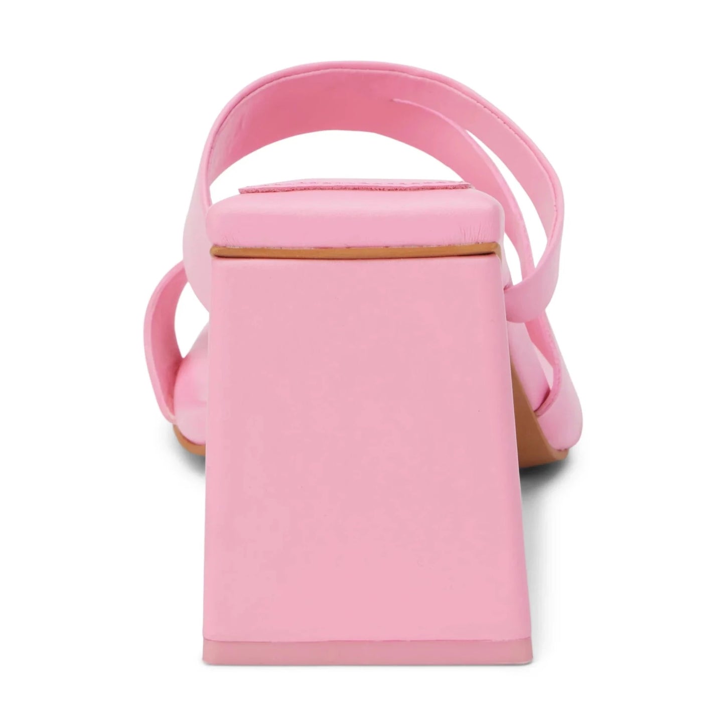 Vegan, heeled sandal with asymmetrical upper and triangular heel, pink heels, pink shoes