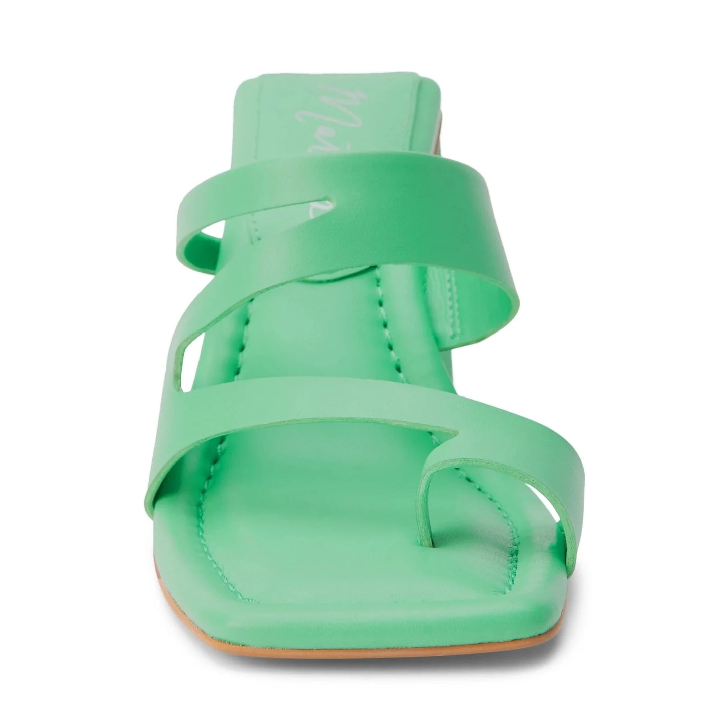 Oslo Heeled Sandal - Green Vegan, heeled sandal with asymmetrical upper and triangular heel Synthetic leather upper