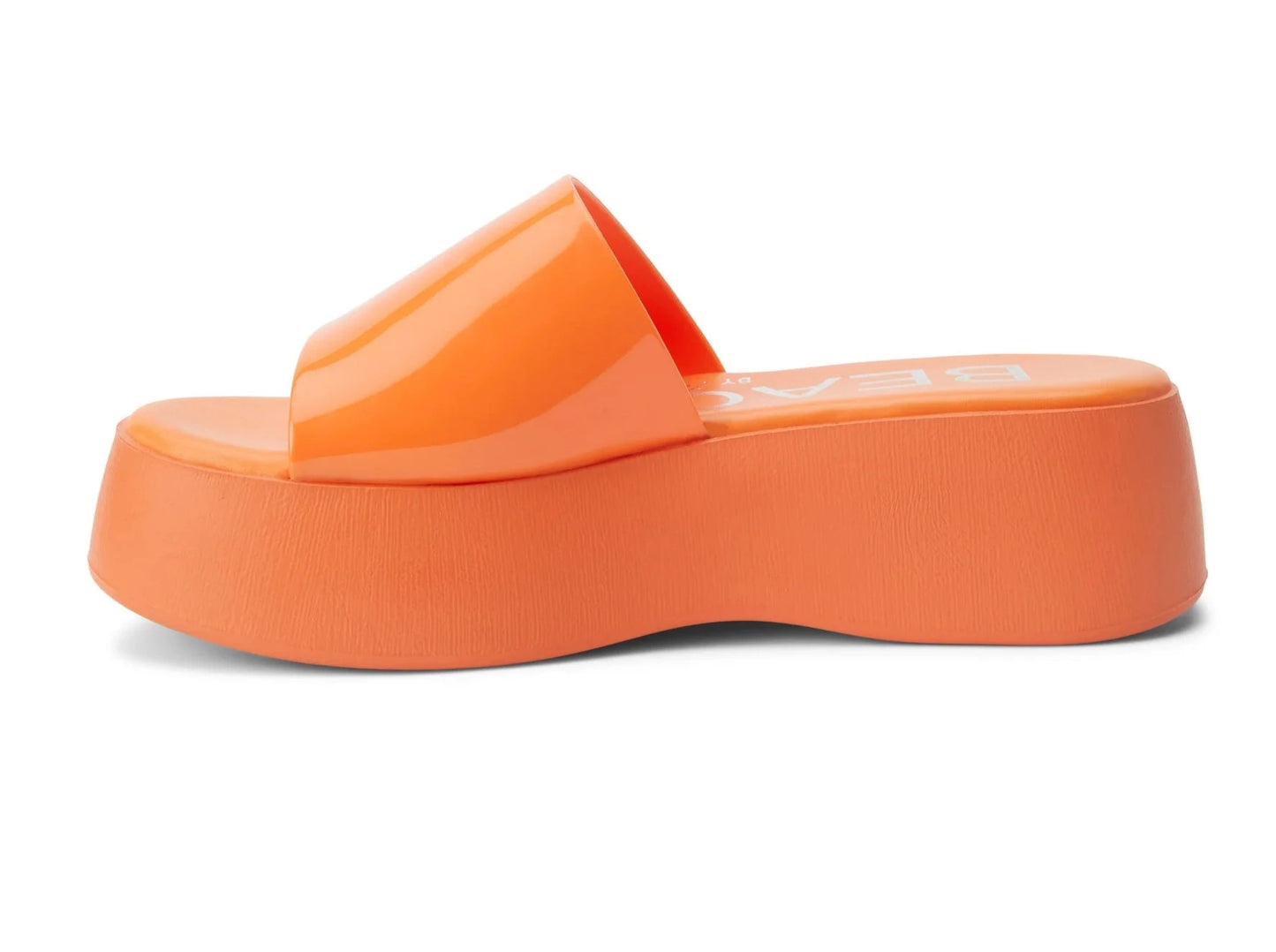 Solar Platform Sandal - Orange Vegan, single-band jelly platform sandal. Synthetic upper