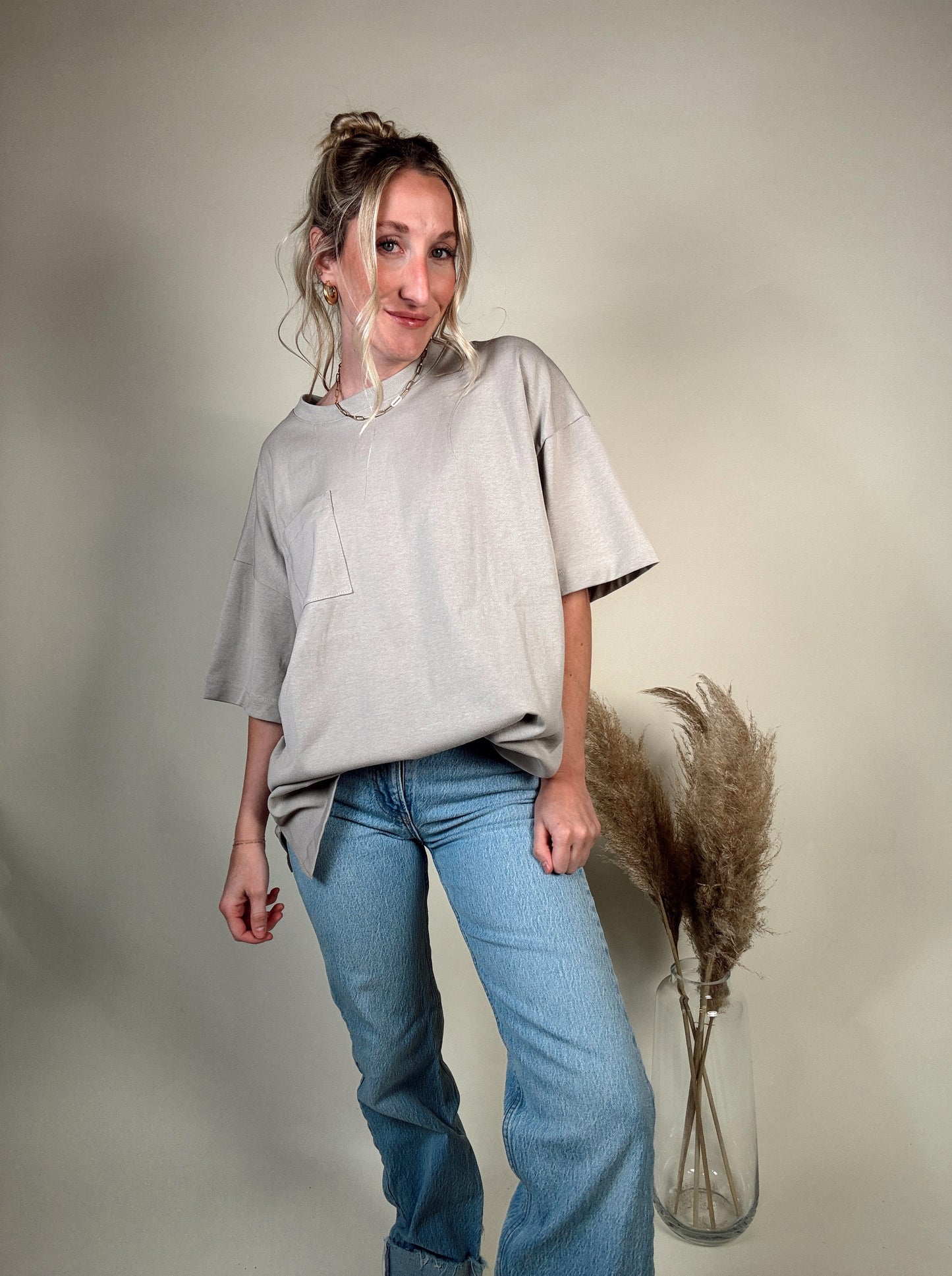 Oversized Boyfriend Cotton Tee with Pocket