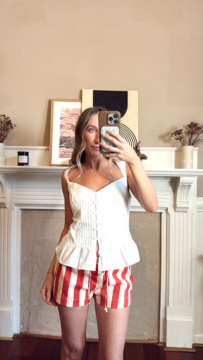 Poplin Sweetheart Neck Peplum Top