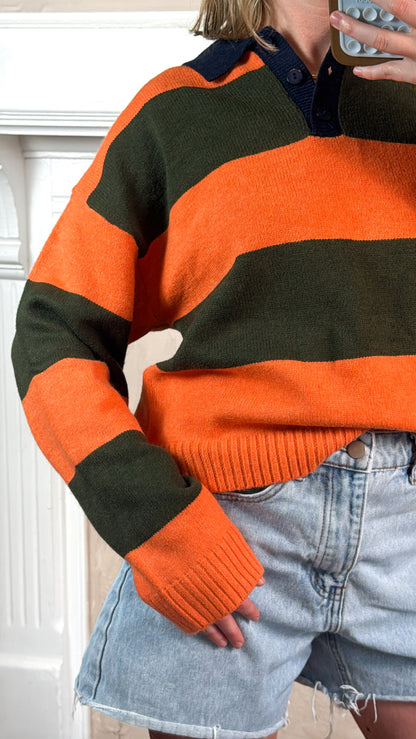 Colorblock Stripe Collared Sweater