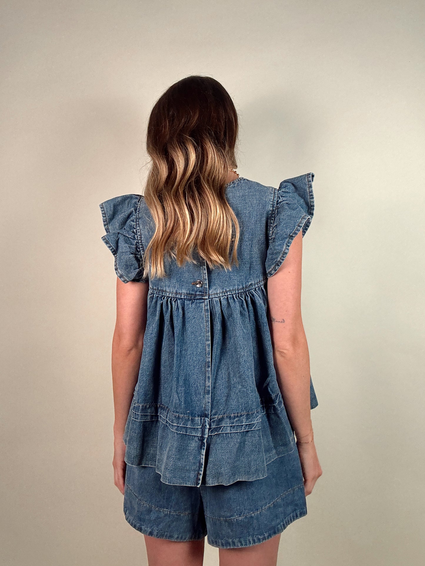 Leah Denim Top and Shorts Set