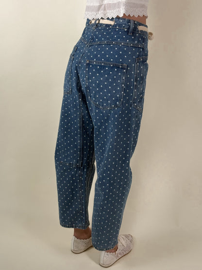 Polka Dot Denim Barrel Pants