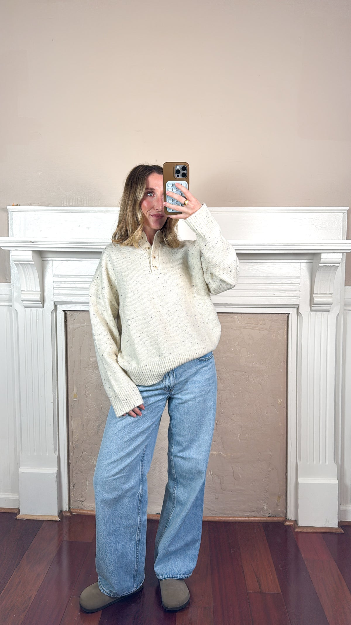 Honey Slouchy Henley Sweater