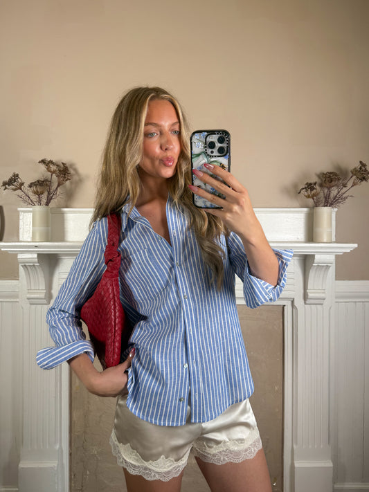 Coastal Striped Linen Button Down Shirt