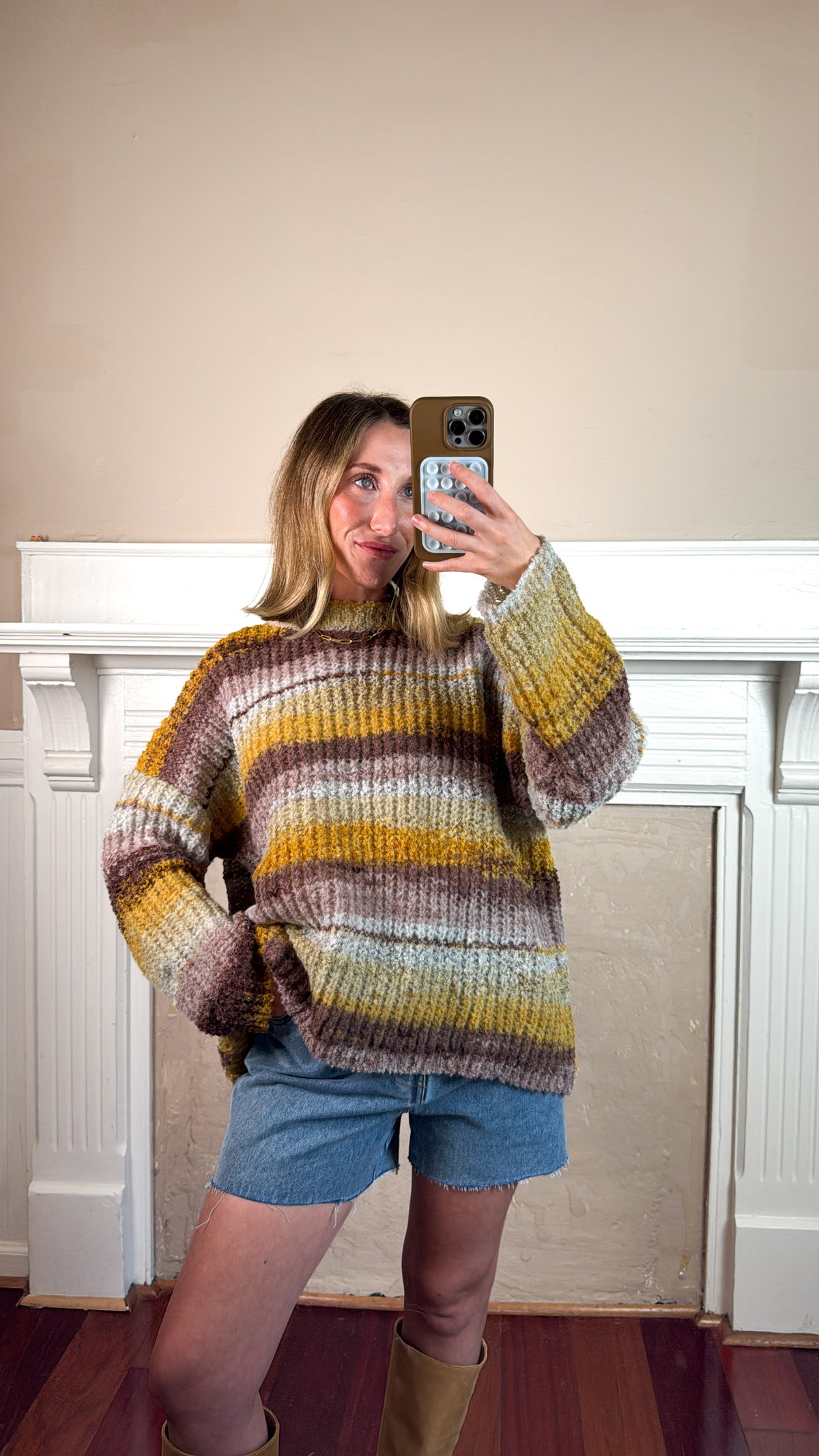 Oversized Striped Knit Sweater - Yellow
