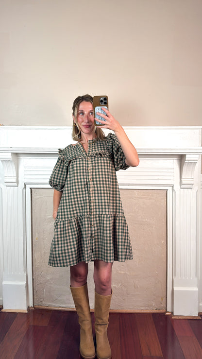 Ruffle Detail Gingham Mini Dress
