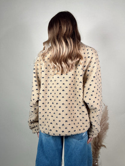 Navy Blue Heart Sherpa Fleece