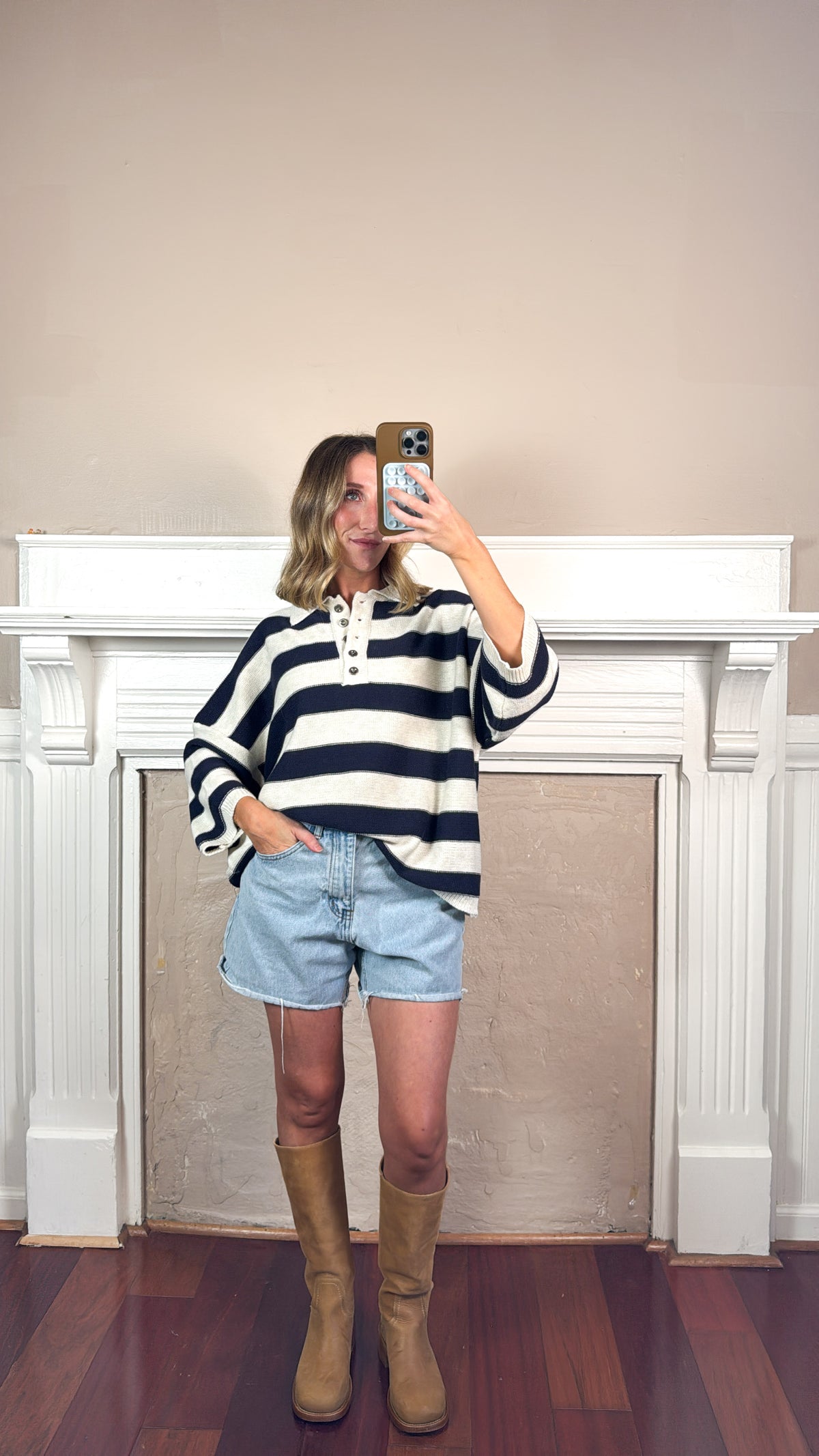 Soft Stripe Knit Polo Sweater